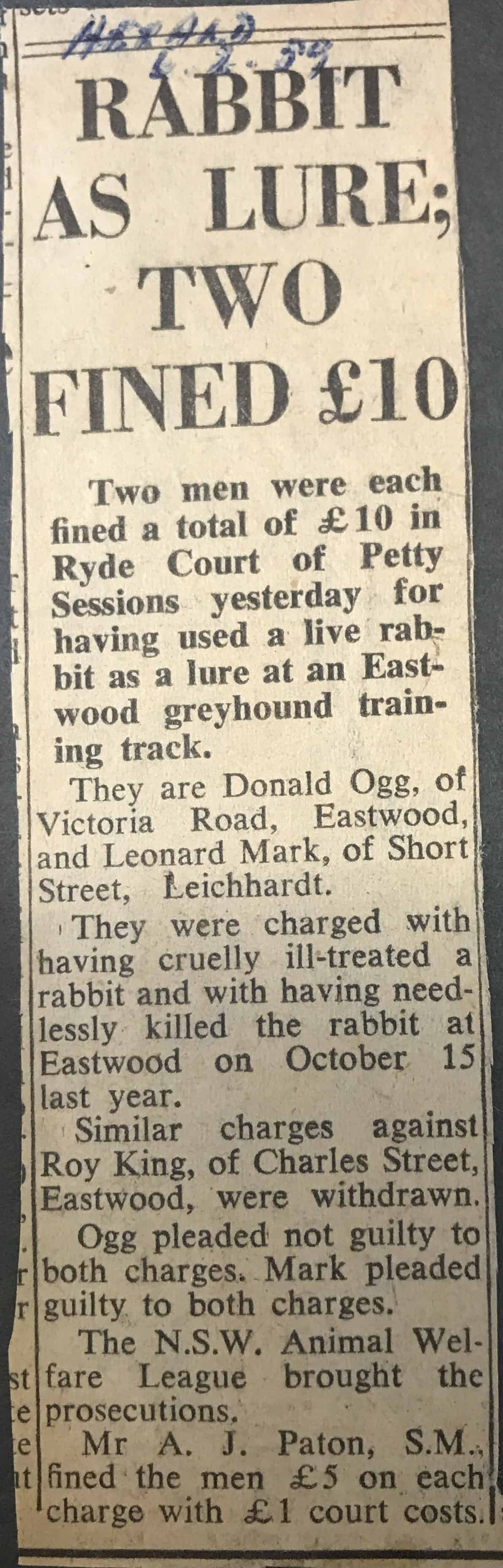 News article on rabbit lure prosecution